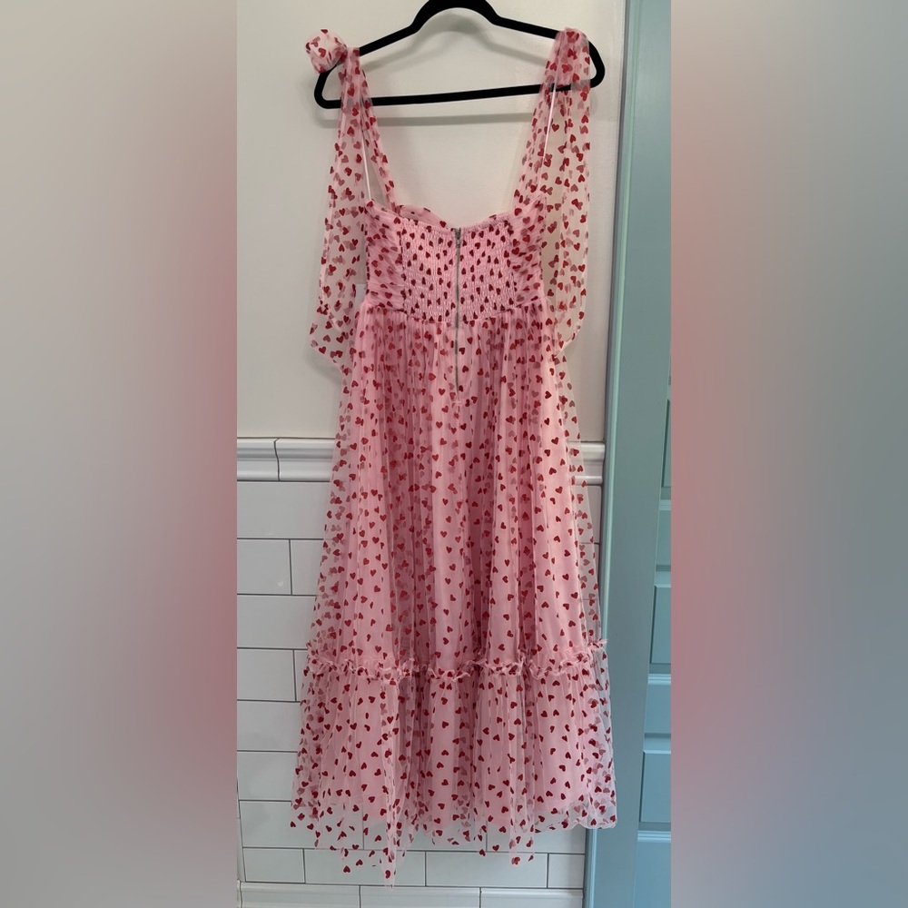 Petal & Pup Floret Pink Tulle Red Hearts Midi Dress Tie Straps NWT Valentines S - Picture 3 of 15